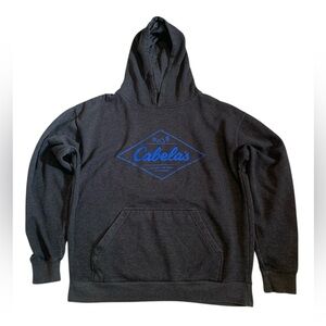 Cabela's Diamond Logo Hoodie Sweatshirt Dark Gray Blue Graphic Large